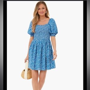 Hyacinth House Blue Ditsy Floral Pai Mini Dress
